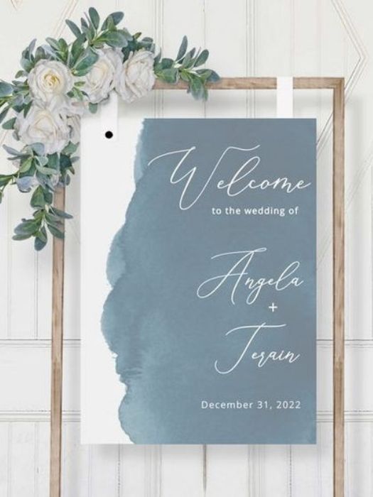 Best 28 The Dusty Blue Wedding Decor Ideas & Inspiration 48 Customize Welcome Sign At Wedding Dusty Blue Decor