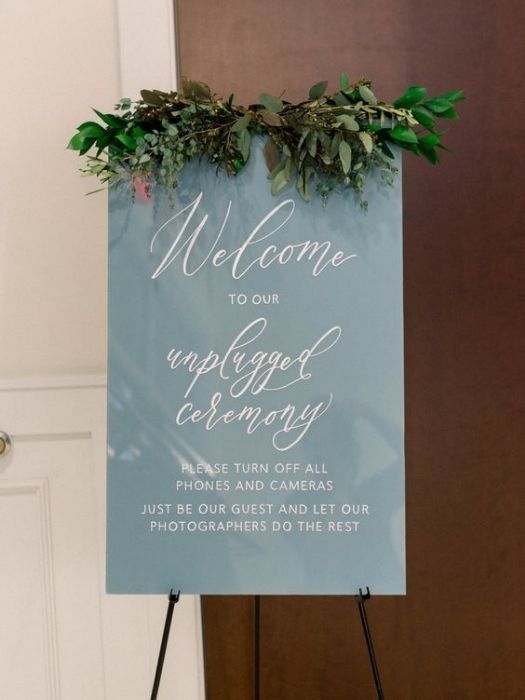 Best 28 The Dusty Blue Wedding Decor Ideas & Inspiration 49 Acrylic Sign With Greenery For Dusty Blue Wedding Ideas