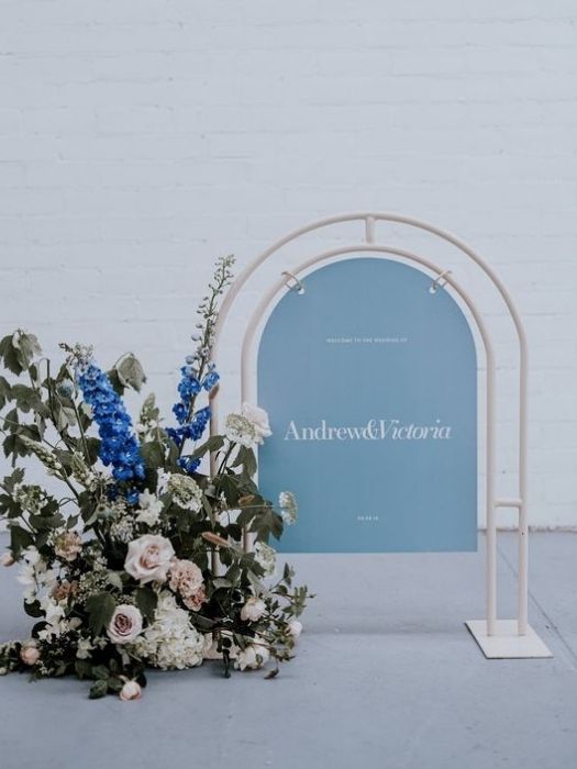 Best 28 The Dusty Blue Wedding Decor Ideas & Inspiration 51 Unique Shape Welcome Sign With Greenery