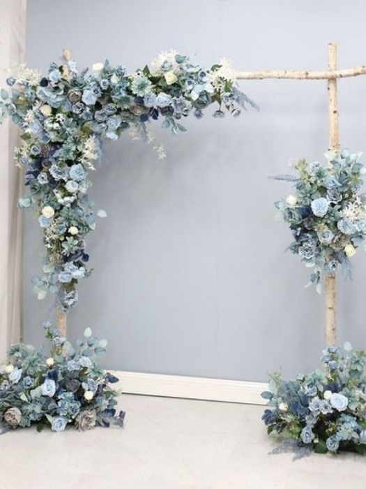 Best 28 The Dusty Blue Wedding Decor Ideas & Inspiration 57 Dusty Blue Wedding Ideas With Wooden Frame Backdrop