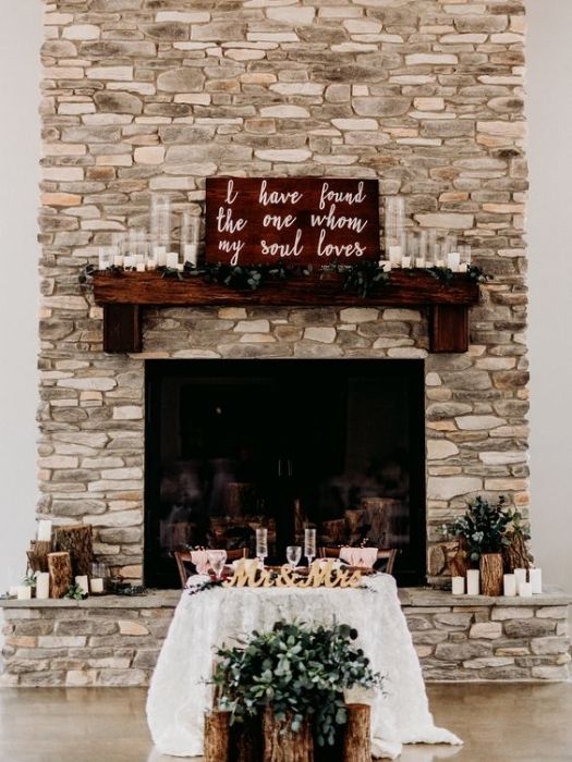 39 Charming Farmhouse Wedding Decor Ideas For Your Big Day 17 Farmhouse Welcome Sign In The Top Of Stone Fireplace