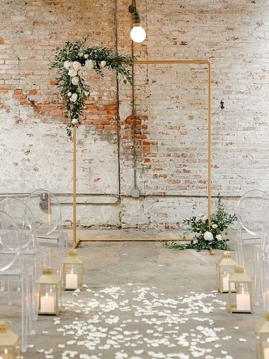 Top 42 Best Minimalist Wedding Decor To Celebrate Your Day 63 Minimalist Modern Wedding Decor Copper Piping Backdrop