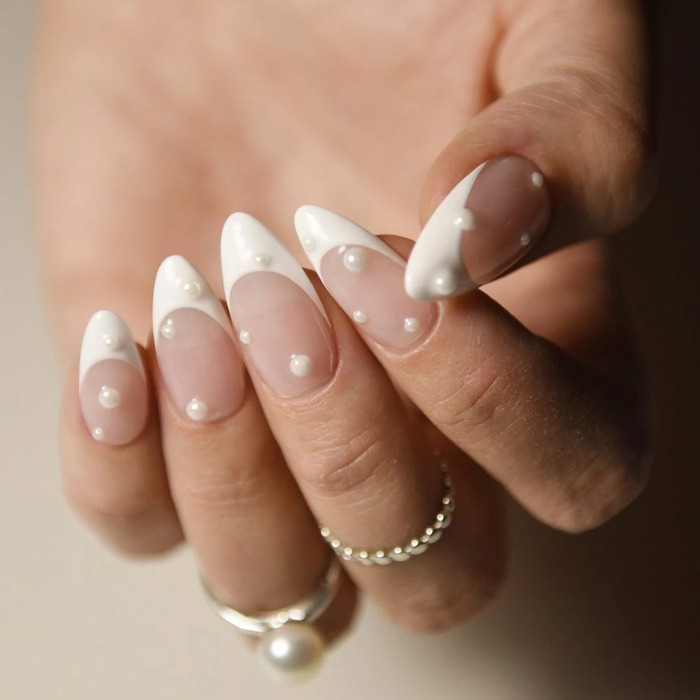 Wedding Nails For Bride: 35 Of The Best Ideas In 2022 35 French Almond Peak With Pearls