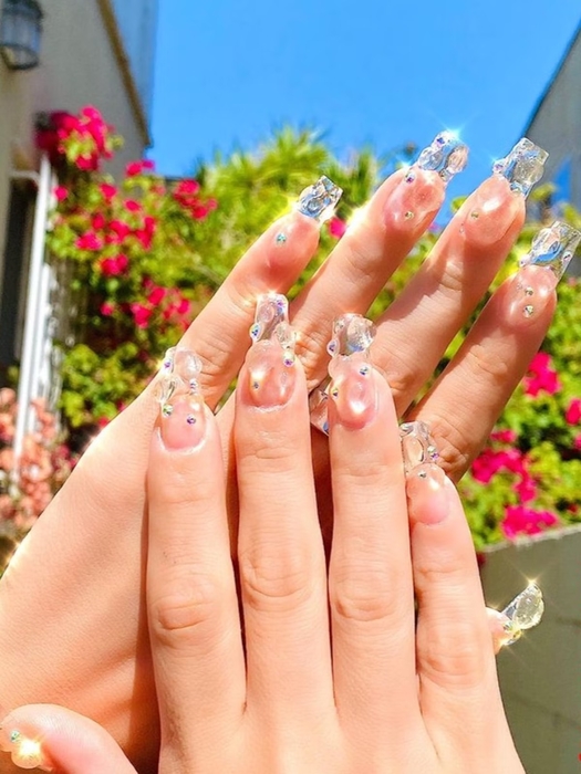 Wedding Nails For Bride: 35 Of The Best Ideas In 2022 49 Glass Dewy Water Droplets wedding nails for bride