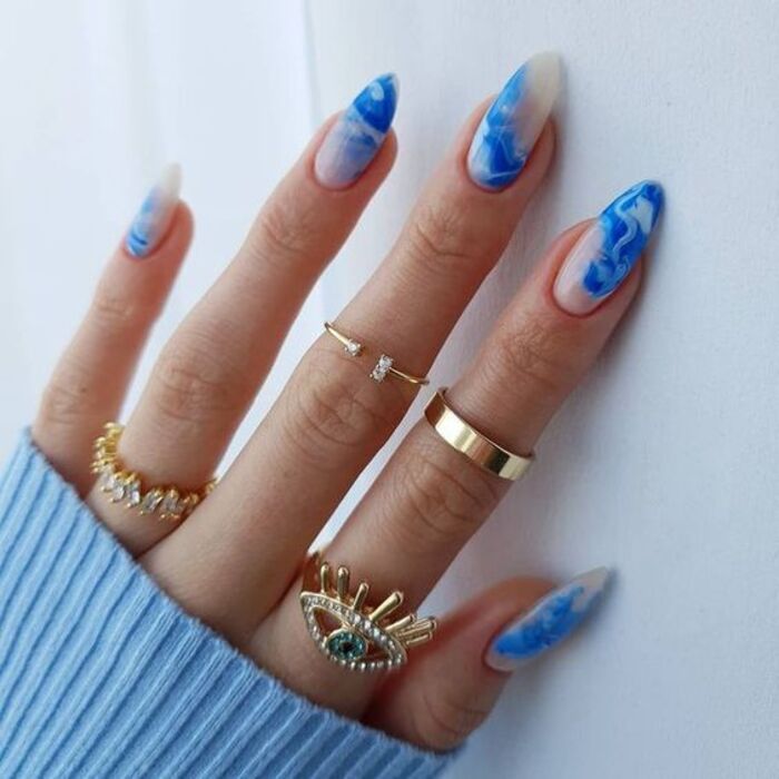 Wedding Nails For Bride: 35 Of The Best Ideas In 2022 64 Blue Ocean Marble wedding nails for bride
