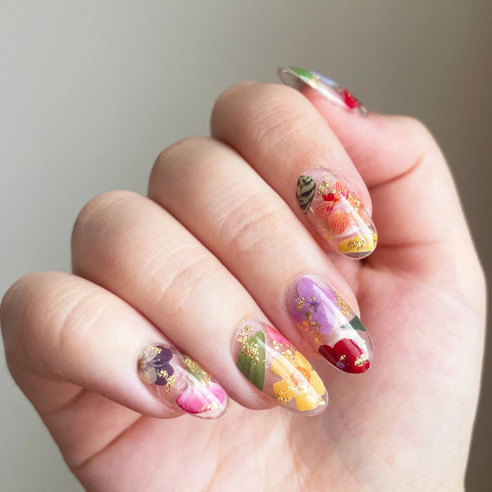 Wedding Nails For Bride: 35 Of The Best Ideas In 2022 59 Spring Pressed Flowers nail for wedding