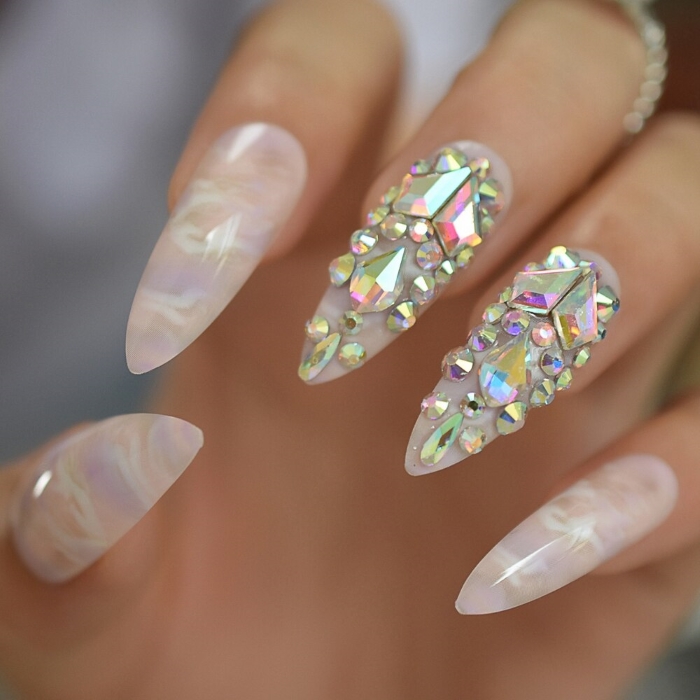 Wedding Nails For Bride: 35 Of The Best Ideas In 2022 53 Bejeweled wedding nails for bride