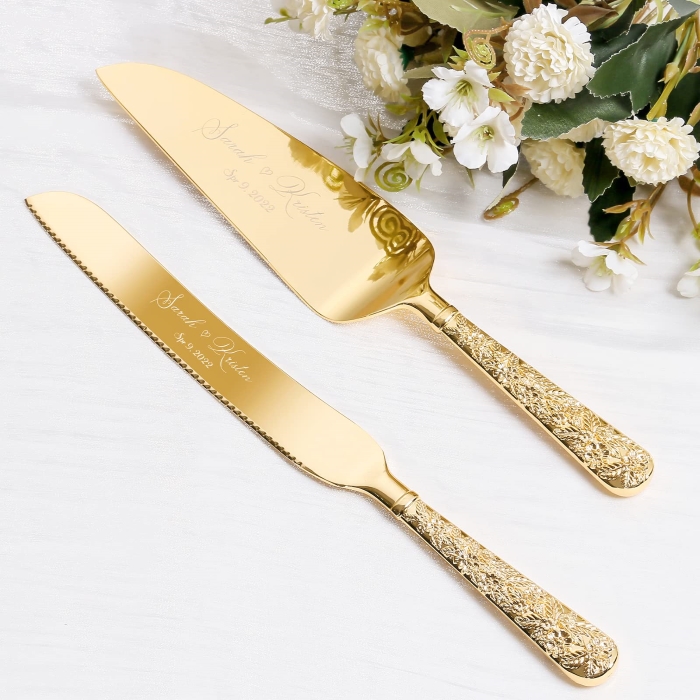 30 Extraordinary Wedding Cake Cutting Set Ideas In 2022 17 Gold Floral Wedding Cake Knife and Server