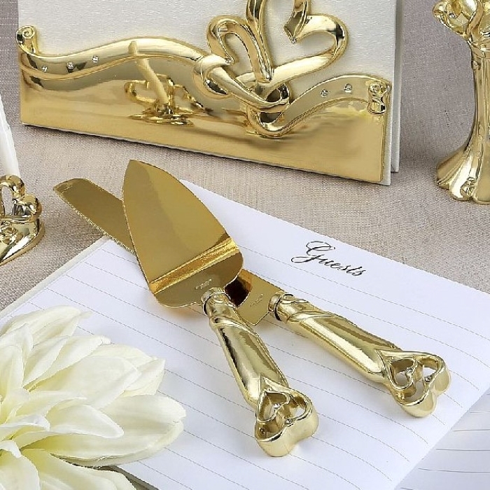 30 Extraordinary Wedding Cake Cutting Set Ideas In 2022 28 Gold Double Heart Themed Wedding Accessory Set Cake Server
